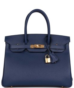 H Handbags Birkin 30 Bleu Saphir Epsom Gold Hardware