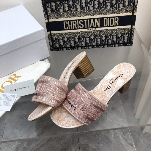 Dior Dway Heeled Slide Embroided Cotton Pink - Image 8