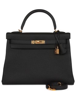 H Handbags Kelly Retourne 28 Black Togo Gold Hardware