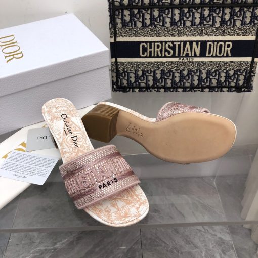 Dior Dway Heeled Slide Embroided Cotton Pink - Image 7
