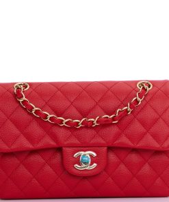 Small Classic Double Flap Red Caviar Light Gold Hardware