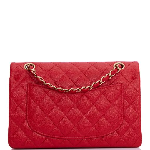 Small Classic Double Flap Red Caviar Light Gold Hardware - Image 3