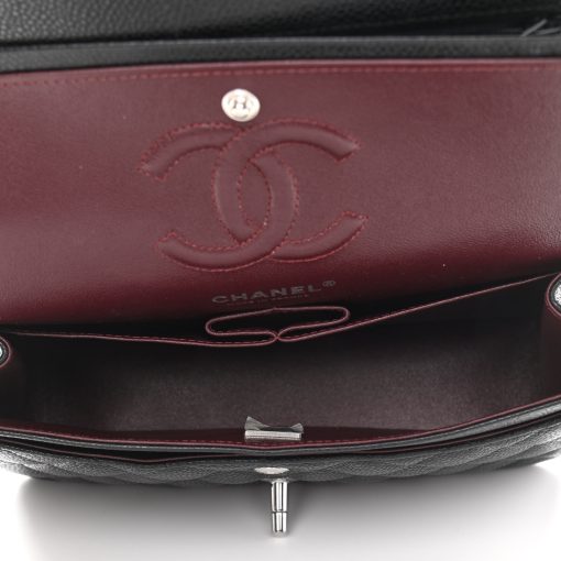 Black Quilted Caviar Small Double Flap Silver Hardware - Image 5