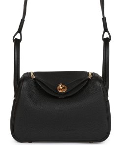 H Handbags Mini Lindy Black Clemence Gold Hardware