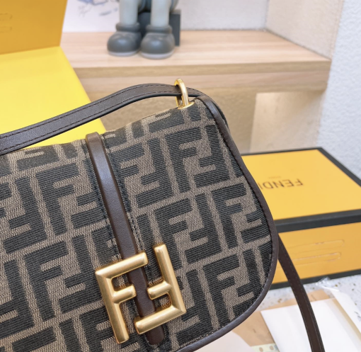 Fendi C'Mon Small Brown Ff Jacquard Fabric Bag 20Cm 8Bs082Aq08F1Mje - Image 5