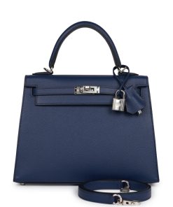 Hermes Kelly Sellier 25 Bleu Saphir Epsom Palladium Hardware