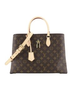 Louis Vuitton Flower Tote Bag Brown With Line Cream 34Cm