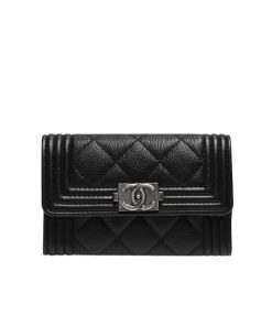 Chanel Boy Classic Wallet Black Silver 84432