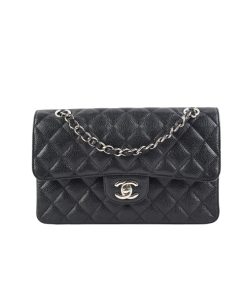 Chanel Classic Grain Silver Hardware Handbag Black A01112