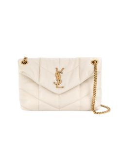Saint Laurent Puffer Small Chain Bag In Quilted Lambskin White Gold 29Cm 5774761El079207