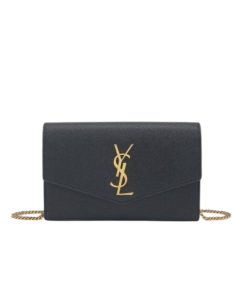 Saint Laurent Uptown Chain Wallet In Grain De Poudre Embossed Black 19Cm 6077881Gf0J1000