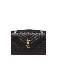 Saint Laurent Envelope Medium Chain Bag In Supple Matelasse Leather Black Gold 24Cm 6001850O7S11000