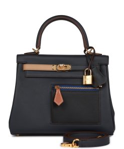 Hermes Colormatic Kelly Retourne 25 Caban, Black And Chai Swift Gold Hardware
