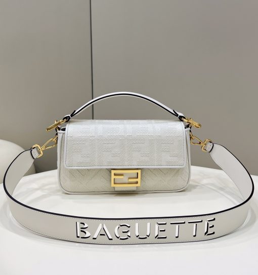 Fendi Baguette Ff Canvas Bag White 28Cm 8Br600Amcdf1Cfk - Image 10