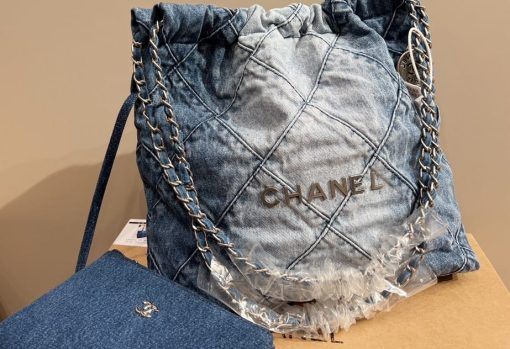 Chanel 22 Handbag Washed Denim As3261 B10439 Nm981 - Image 6