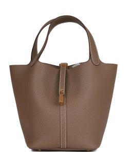 H Handbags Picotin Lock 22 Etoupe Clemence Gold Hardware