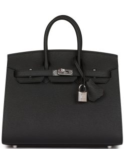 H Handbags Birkin Sellier 25 Black Epsom Palladium Hardware