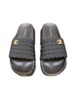 Chanel Braided Slides Black