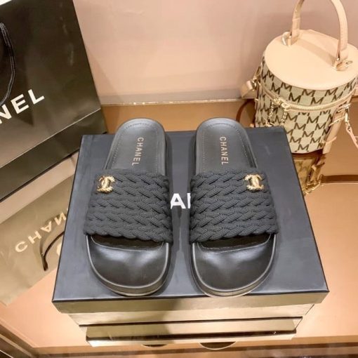 Chanel Braided Slides Black - Image 4