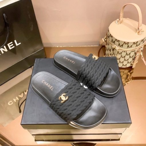 Chanel Braided Slides Black - Image 2