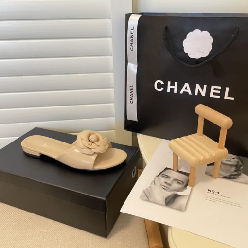Chanel Camellia Slides Beige - Image 2