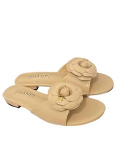 Chanel Camellia Slides Beige