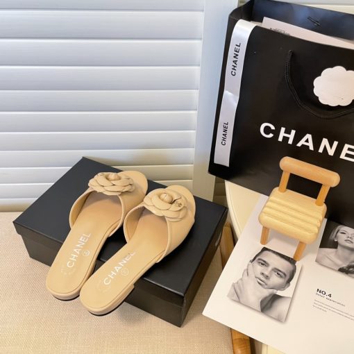 Chanel Camellia Slides Beige - Image 3