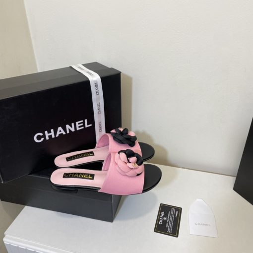 Chanel Camellia Slides Pink Black - Image 3
