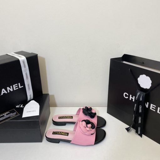 Chanel Camellia Slides Pink Black - Image 7