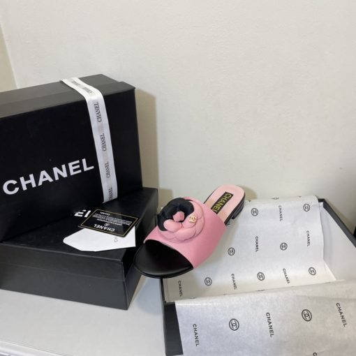 Chanel Camellia Slides Pink Black - Image 8