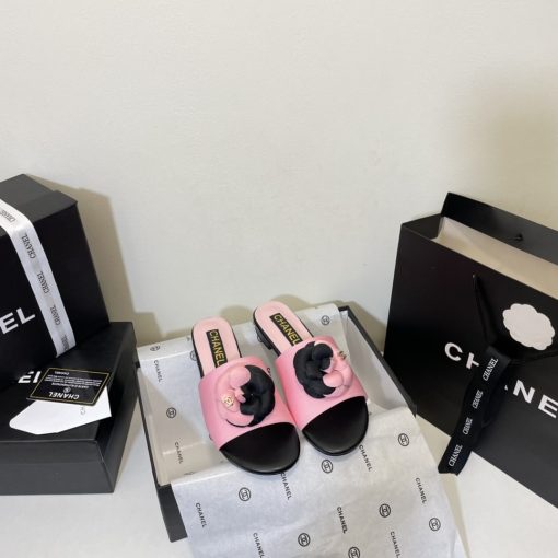 Chanel Camellia Slides Pink Black - Image 9
