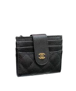 Chanel Card Holder Black With Gold Hardware 12Cm