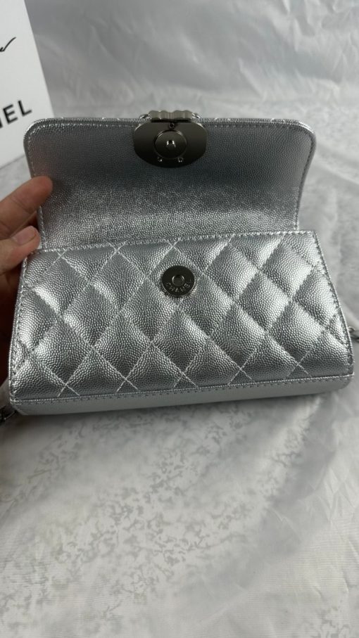 Chanel 23P Clutch With Chain Bag With Top Handle Silver 19Cm - Image 3