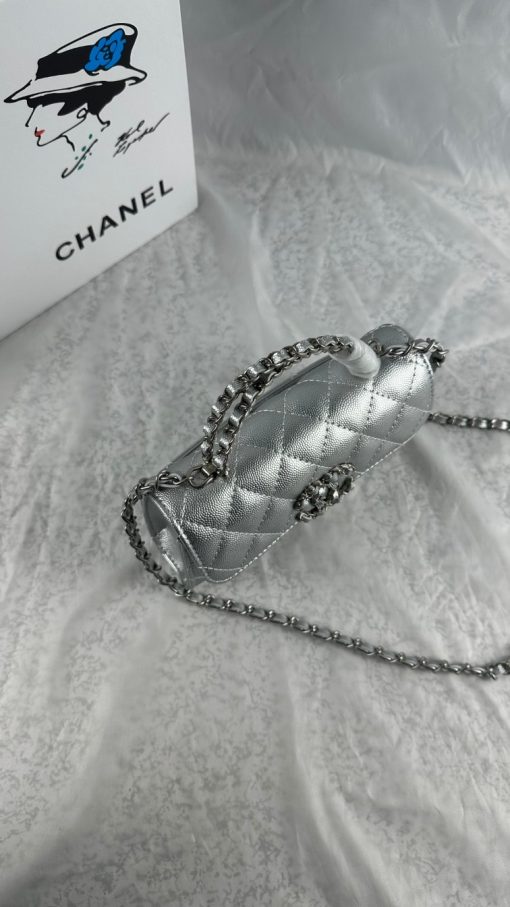 Chanel 23P Clutch With Chain Bag With Top Handle Silver 19Cm - Image 6