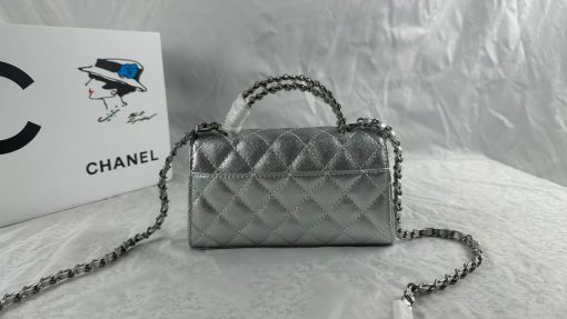 Chanel 23P Clutch With Chain Bag With Top Handle Silver 19Cm - Image 4