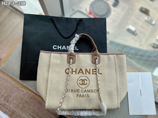 Chanel Deauville Medium Canvas Beige And Brown 38Cm - Image 3
