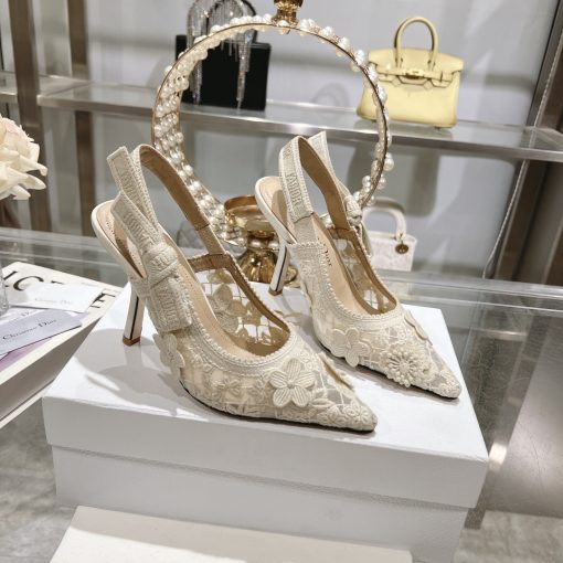 Dior Cd J'Adior Slingback Pump White Flower Embroidered - Image 6