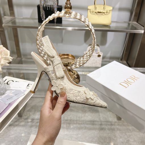 Dior Cd J'Adior Slingback Pump White Flower Embroidered - Image 8