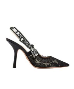 Dior J'Adior Slingback Pump Transparent Mesh Embroidered With Dior Roses Motif Black Kdv029Fll S900