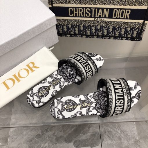 Dior Dway Slide Black And White Cotton With Dior Bandana Embroidery - Image 5