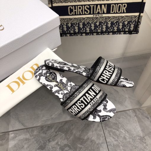 Dior Dway Slide Black And White Cotton With Dior Bandana Embroidery - Image 10