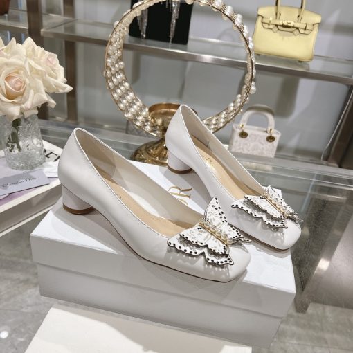 Dior Tale Pump White Supple Calfskin And White Resin Pearls - Image 6