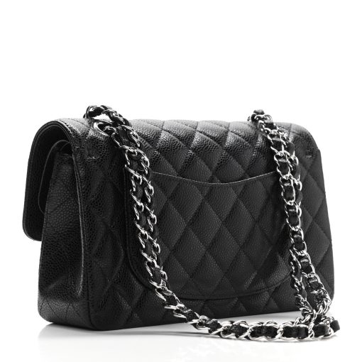 Black Quilted Caviar Small Double Flap Silver Hardware - Image 2