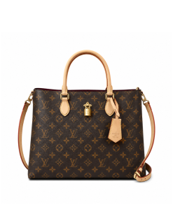 Louis Vuitton Flower Tote Bag Brown With Line Cream 34Cm