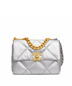 Chanel 19 Flap Bag In Silver Lambskin 25Cm