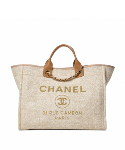 Chanel Deauville Medium Canvas Beige And Brown 38Cm