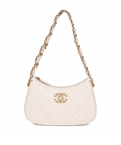 Chanel 19 Hobo Bag White Aged Calfskin Brushed Gold Hardware