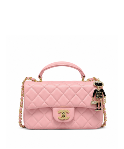 Chanel Mini Flap Bag With Top Handle Lion Charm Pink 21Cm