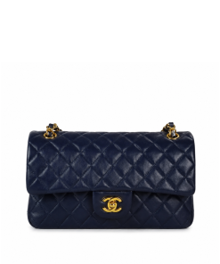Chanel Classic Medium Lambskin Flap Navy And Gold 25Cm