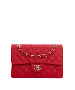 Chanel Small Classic Double Flap Red Caviar Light Gold Hardware